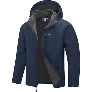 Men's Dark Denim Polyester Blend Hood Softshell Lightweight Windbreaker Jacket